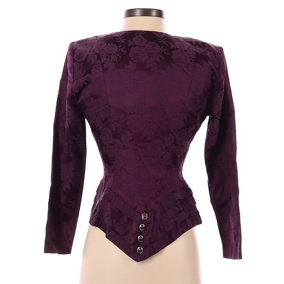 Vintage 90s Be Smart Burgundy Blazer Jacket Asymmetrical Dark Academia Size 3/4 - Picture 2 of 12